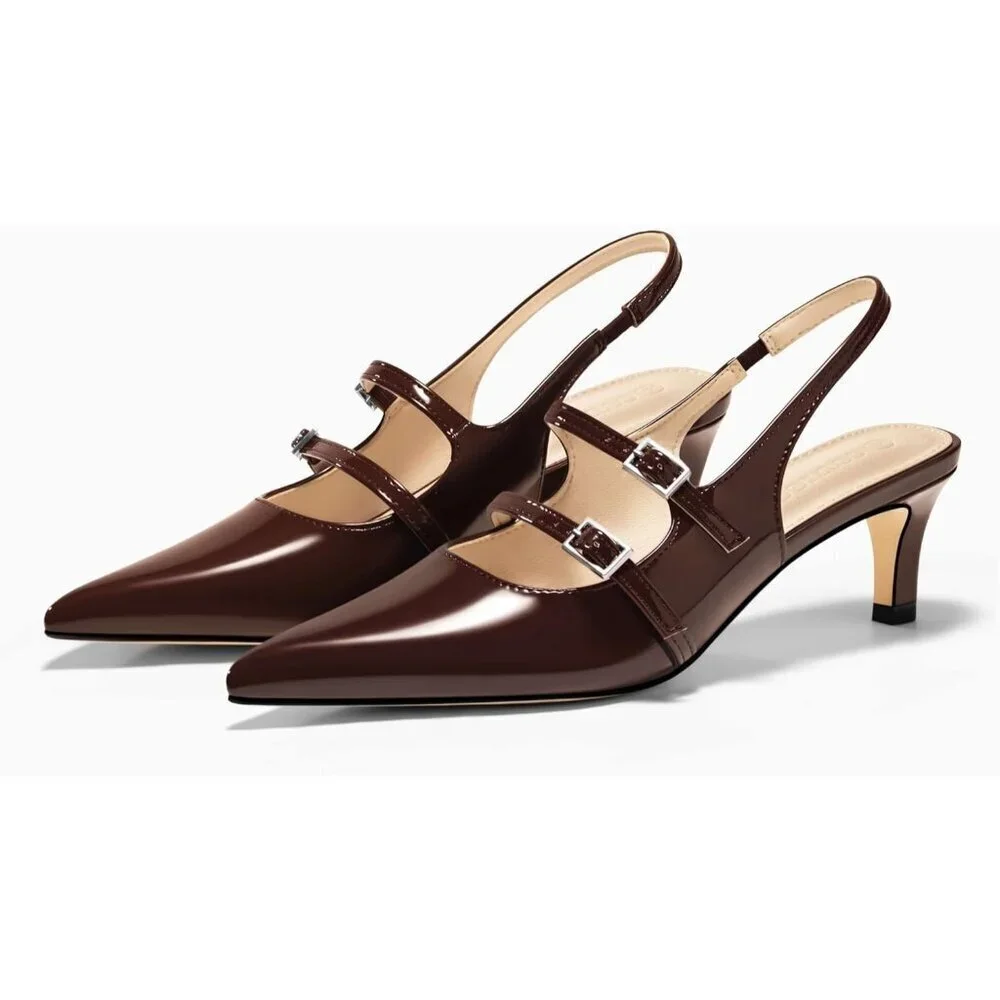 Women's Slingbak Ktiten Pumpe Closed  Pointed Toe Heels Wedding Dress Shoe Brown